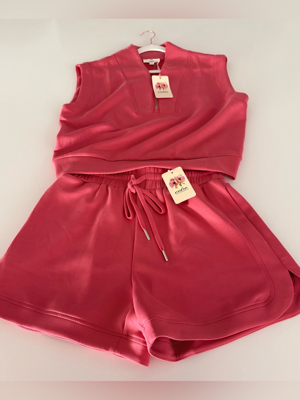 ENTRO Luxe Matching Shorts Set Deep Coral